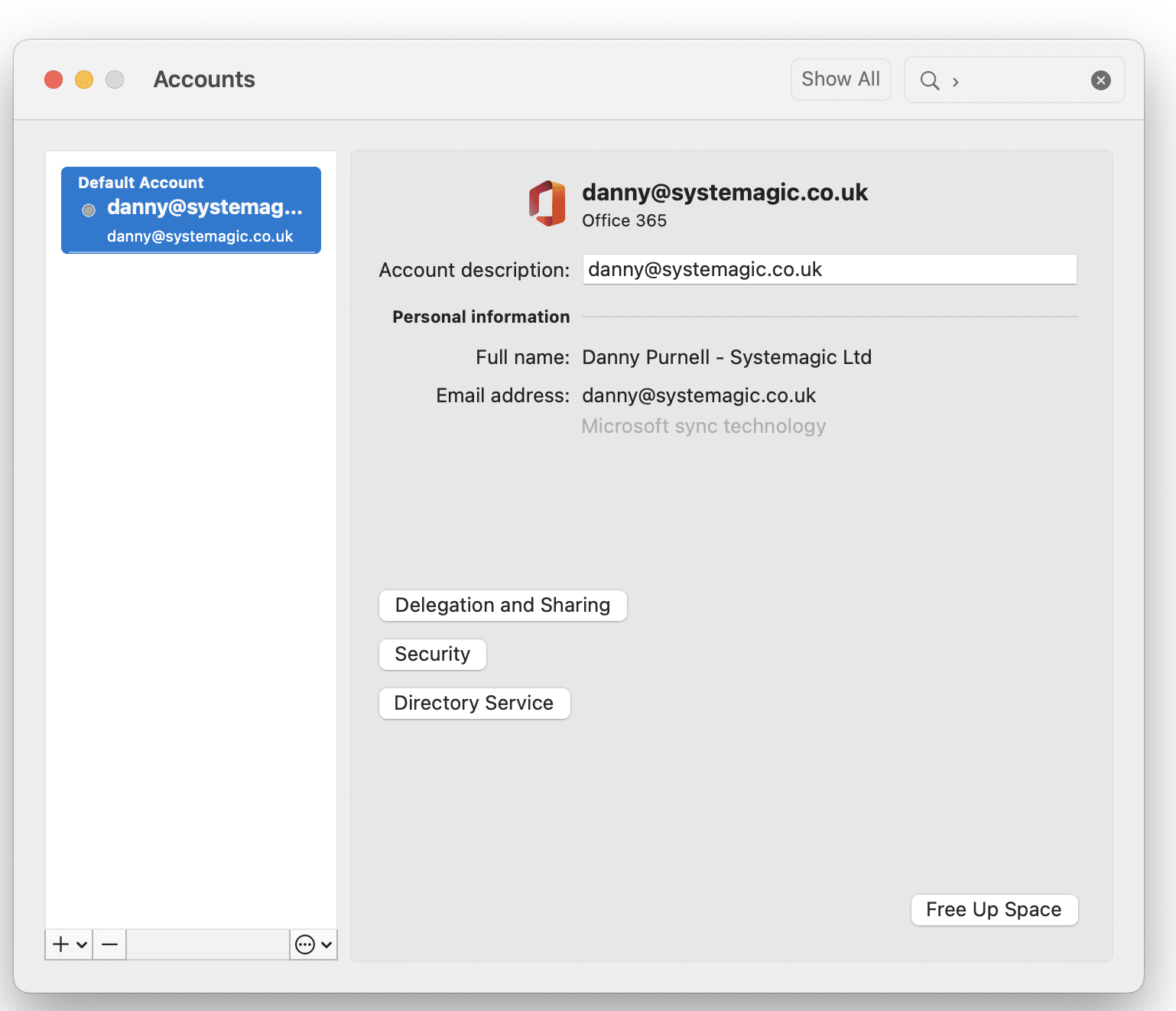 account dashboard in the Outlook for Mac app