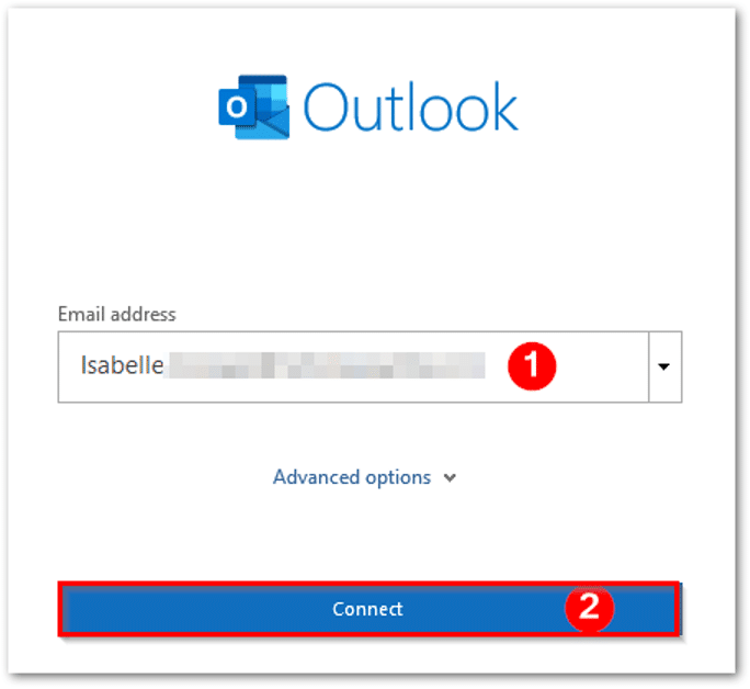 login screen for Outlook for Windows app