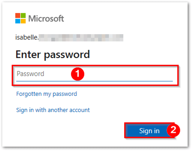 password screen for 2nd email address in Outlook for Windows app