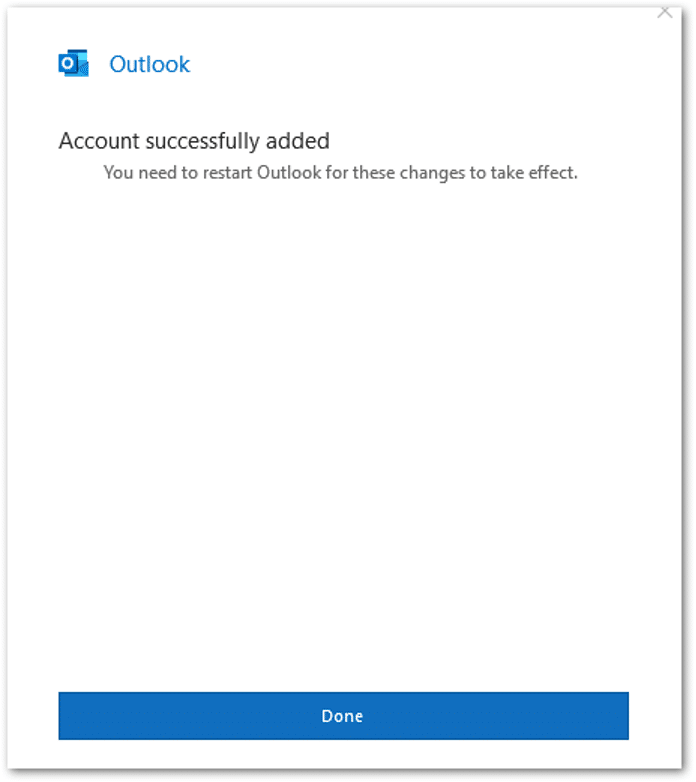 pop-up in Outlook for Windows showing a second account has been successfully added